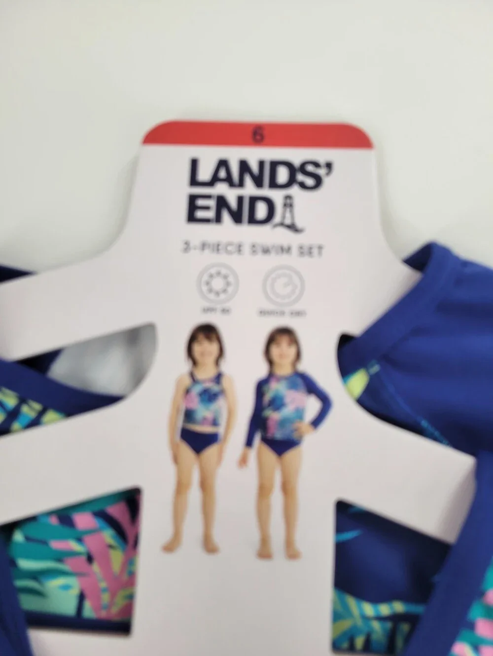 Lands' End Girls' 3pc Blue Tropical Print Rash Guard Set New